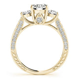 Yellow gold Three-Stone Round Cut Diamond Engagement Ring with Split Shank and Prong Setting 2