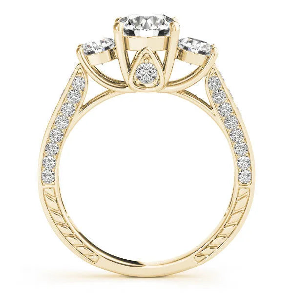 Yellow gold Three-Stone Round Cut Diamond Engagement Ring with Split Shank and Prong Setting