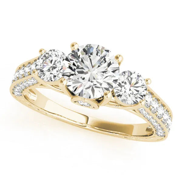 Yellow gold Three-Stone Round Cut Diamond Engagement Ring with Split Shank and Prong Setting