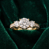 Yellow gold Three-Stone Round Cut Diamond Engagement Ring with Split Shank and Prong Setting_15