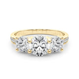 Yellow gold Three-Stone Round Cut Diamond Pavé Band with Four-Prong Setting 1