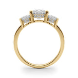 Yellow gold Three-Stone Round Cut Diamond Pavé Band with Four-Prong Setting 2