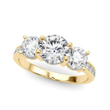 Yellow gold Three-Stone Round Cut Diamond Pavé Band with Four-Prong Setting