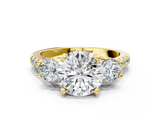 Yellow gold Three-Stone Round Cut Diamond Pavé Band with Four-Prong Setting_37