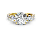Yellow gold Three-Stone Round Cut Diamond Pavé Band with Prong Setting_18