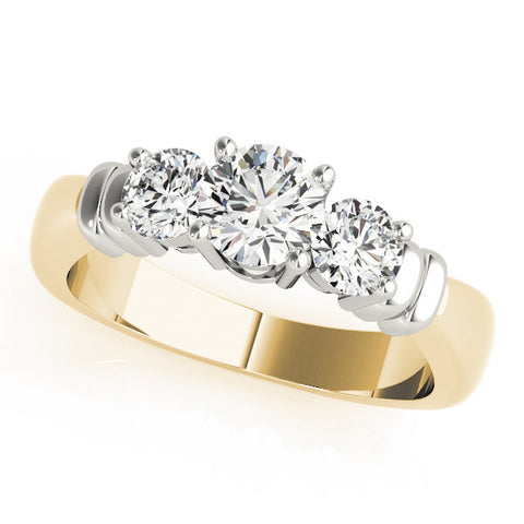 Yellow gold Three-Stone Round Cut Diamond Ring with Channel Band and Prong Setting