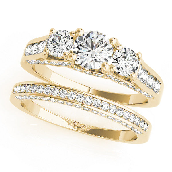 Yellow gold Three-Stone Round Cut Diamond Ring with Channel-Set Band and Four-Prong Setting 1