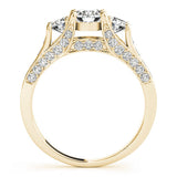 18K Yellow Gold Three-Stone 2.58 Carat F VS1 Round Cut Diamond Ring with Channel-Set Band and Four-Prong Setting