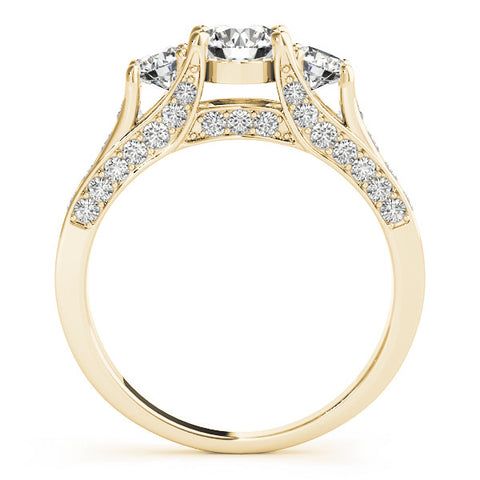 Yellow gold Three-Stone Round Cut Diamond Ring with Channel-Set Band and Four-Prong Setting 2