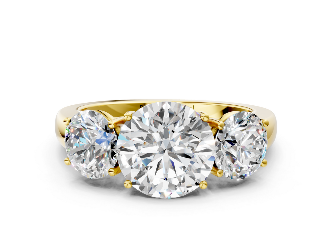 Yellow gold Three-Stone Round Cut Diamond Ring with Channel-Set Band and Four-Prong Setting_49