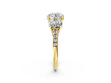 Yellow gold Three-Stone Round Cut Diamond Ring with Pavé Band and Prong Setting_74