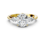 Yellow gold Three-Stone Round Cut Diamond Ring with Pear  Side Stones in Four-Prong Setting_12