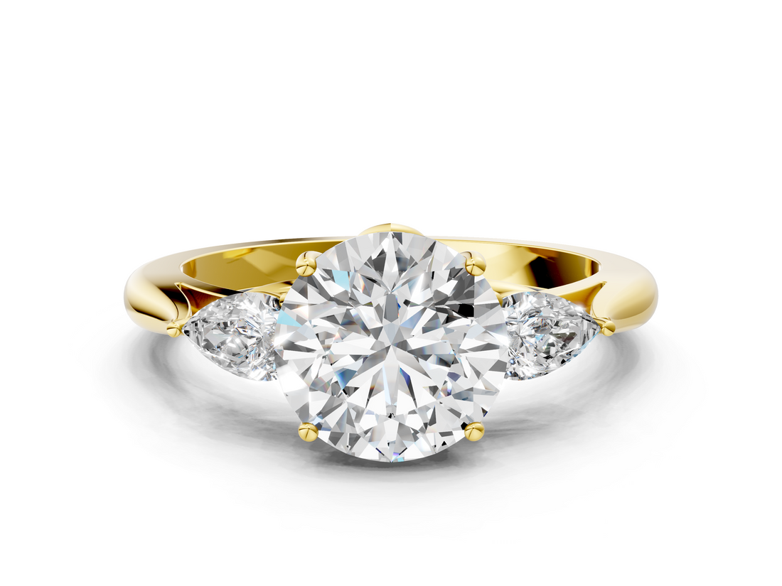 Yellow gold Three-Stone Round Cut Diamond Ring with Pear Side Stones in Four-Prong Setting_157