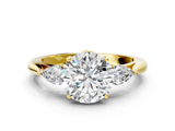 Yellow gold Three-Stone Round Cut Diamond Ring with Pear Side Stones in Four-Prong Setting_157