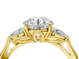Yellow gold Three-Stone Round Cut Diamond Ring with Pear  Side Stones in Four-Prong Setting_16