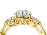 Yellow gold Three-Stone Round Cut Diamond Ring with Pear Side Stones in Four-Prong Setting_161