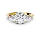 Yellow gold Three-Stone Round Cut Diamond Ring with Pear  Side Stones in Four-Prong Setting_36