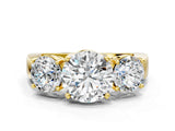 Yellow gold Three-Stone Round Cut Diamond Ring with Round Side Stones, Classic Band, and Four-Prong Setting_7