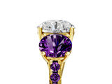 Yellow gold Three-Stone Round Cut Diamond Ring with Round with Amethyst side stone Pavé Band and Prong Setting_5