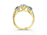 Yellow gold Three-Stone Round Cut Diamond Ring with Round with Aquamarine side stone Pavé Band and Prong Setting_3