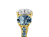 Yellow gold Three-Stone Round Cut Diamond Ring with Round with Aquamarine side stone Pavé Band and Prong Setting_5