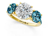 Yellow gold Three-Stone Round Cut Diamond Ring with Round with Blue Topaz side stone Pavé Band and Prong Setting_1