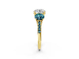 Yellow gold Three-Stone Round Cut Diamond Ring with Round with Blue Topaz side stone Pavé Band and Prong Setting_2