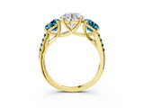 Yellow gold Three-Stone Round Cut Diamond Ring with Round with Blue Topaz side stone Pavé Band and Prong Setting_3