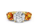 Yellow gold Three-Stone Round Cut Diamond Ring with Round with Citrine side stone Pavé Band and Prong Setting