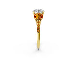 Yellow gold Three-Stone Round Cut Diamond Ring with Round with Citrine side stone Pavé Band and Prong Setting_2