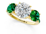 Yellow gold Three-Stone Round Cut Diamond Ring with Round with Emerald side stone Pavé Band and Prong Setting_1