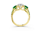 Yellow gold Three-Stone Round Cut Diamond Ring with Round with Emerald side stone Pavé Band and Prong Setting_3
