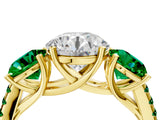 Yellow gold Three-Stone Round Cut Diamond Ring with Round with Emerald side stone Pavé Band and Prong Setting_4