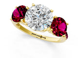 Yellow gold Three-Stone Round Cut Diamond Ring with Round with Garnet side stone Pavé Band and Prong Setting_1