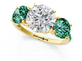 Yellow gold Three-Stone Round Cut Diamond Ring with Round with Green Sapphire side stone Pavé Band and Prong Setting_1