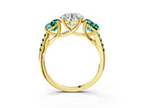 Yellow gold Three-Stone Round Cut Diamond Ring with Round with Green Sapphire side stone Pavé Band and Prong Setting_3