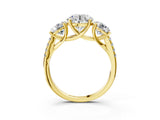Yellow gold Three-Stone Round Cut Diamond Ring with Round with Moissanite side stone Pavé Band and Prong Setting_3