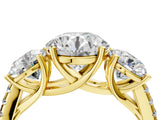 Yellow gold Three-Stone Round Cut Diamond Ring with Round with Moissanite side stone Pavé Band and Prong Setting_4