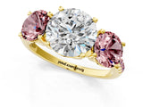 Yellow gold Three-Stone Round Cut Diamond Ring with Round with Morganite side stone Pavé Band and Prong Setting_1