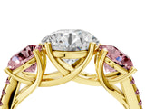 Yellow gold Three-Stone Round Cut Diamond Ring with Round with Morganite side stone Pavé Band and Prong Setting_4