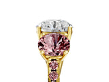 Yellow gold Three-Stone Round Cut Diamond Ring with Round with Morganite side stone Pavé Band and Prong Setting_5