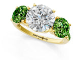 Yellow gold Three-Stone Round Cut Diamond Ring with Round with Peridot side stone Pavé Band and Prong Setting_1