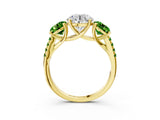 Yellow gold Three-Stone Round Cut Diamond Ring with Round with Peridot side stone Pavé Band and Prong Setting_3