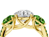 Yellow gold Three-Stone Round Cut Diamond Ring with Round with Peridot side stone Pavé Band and Prong Setting_4