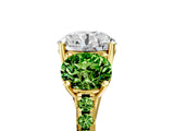 Yellow gold Three-Stone Round Cut Diamond Ring with Round with Peridot side stone Pavé Band and Prong Setting_5