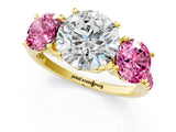 Yellow gold Three-Stone Round Cut Diamond Ring with Round with Pink Sapphire side stone Pavé Band and Prong Setting_1