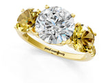 Yellow gold Three-Stone Round Cut Diamond Ring with Round with Yellow Sapphire side stone Pavé Band and Prong Setting_1