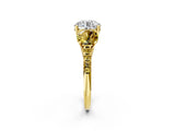 Yellow gold Three-Stone Round Cut Diamond Ring with Round with Yellow Sapphire side stone Pavé Band and Prong Setting_2