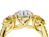 Yellow gold Three-Stone Round Cut Diamond Ring with Round with Yellow Sapphire side stone Pavé Band and Prong Setting_4