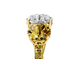 Yellow gold Three-Stone Round Cut Diamond Ring with Round with Yellow Sapphire side stone Pavé Band and Prong Setting_5